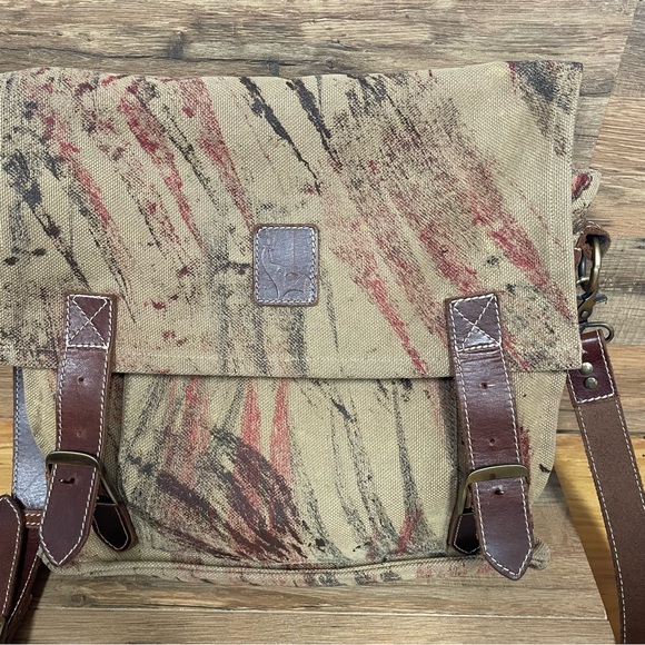 FREDD & BASHA Elephant Art Multi Canvas & Leather Crossbody Messenger Bag - Picture 2 of 14